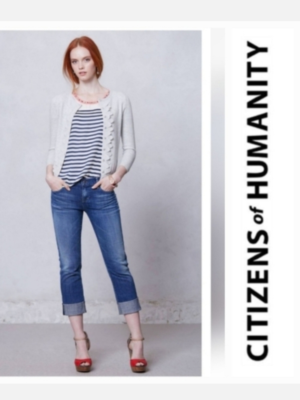 COH Citizens of Humanity Dani Crop Jeans Straight Leg Cuffed Blue Sz 26